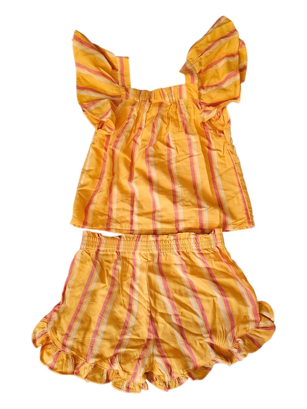 Epic Threads Yellow & Pink Striped Ruffle Tank and Short Set - Picture 2 of 2